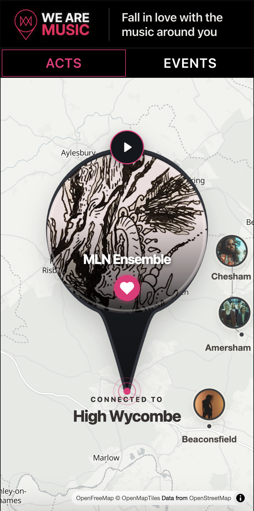 The We Are Music app showing local music discovery